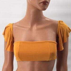 BIKINI Off Shoulder Bandeau Ruffle Top Lace Up Yellow